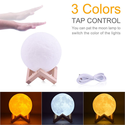Touch Switch 3D Print Rechargeable Moon Lamp LED Night Light - Sacodise shop