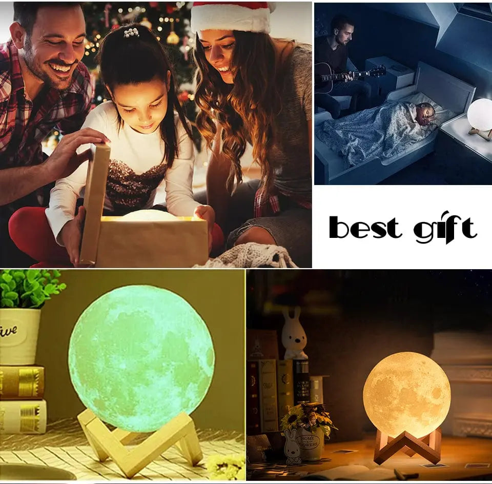 Touch Switch 3D Print Rechargeable Moon Lamp LED Night Light - Sacodise shop