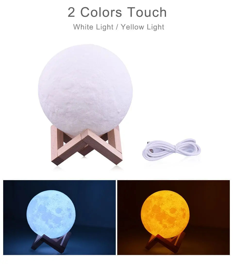 Touch Switch 3D Print Rechargeable Moon Lamp LED Night Light - Sacodise shop