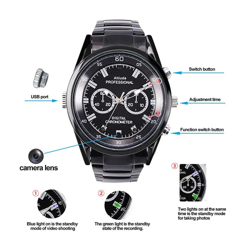 Video Recorder Camera Watch HD 1080P with Night Vision Men's Watch - Sacodise shop