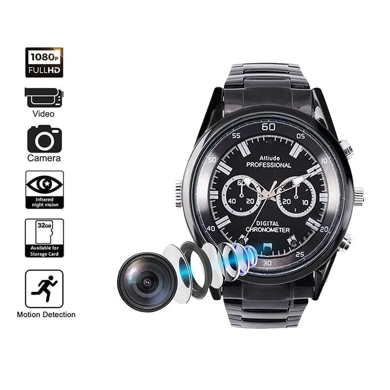 Video Recorder Camera Watch HD 1080P with Night Vision Men's Watch - Sacodise shop