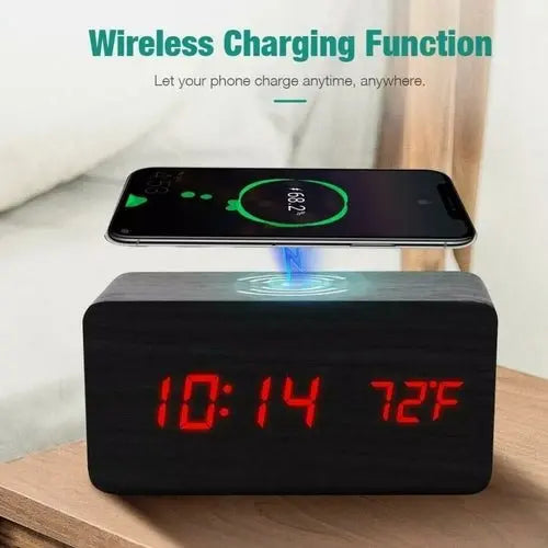 Wooden Digital Alarm Clock with Wireless Phone Charging Pad - Sacodise shop