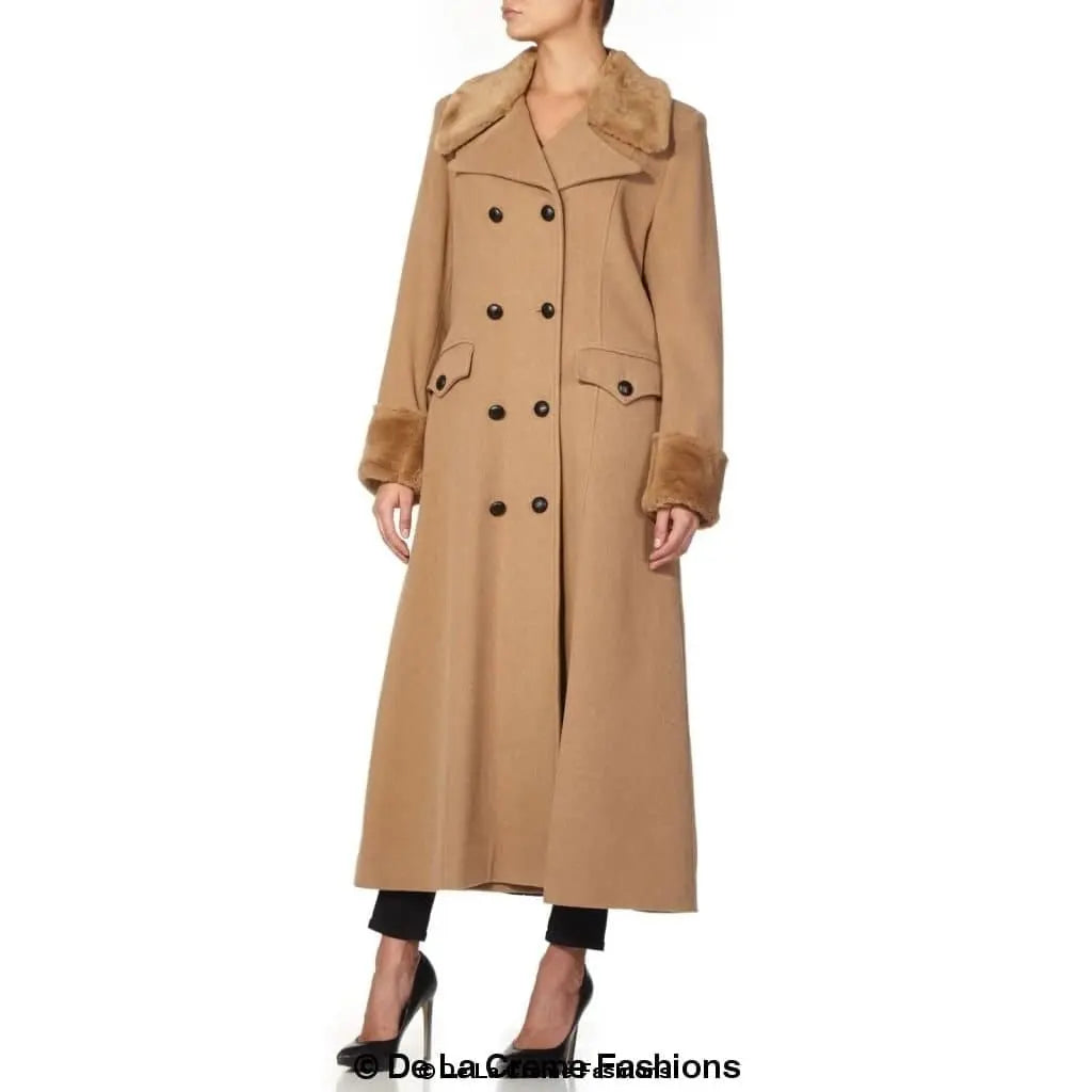 Wool Blend Faux Fur Trim Maxi Coat (2004-FUR) - Sacodise shop