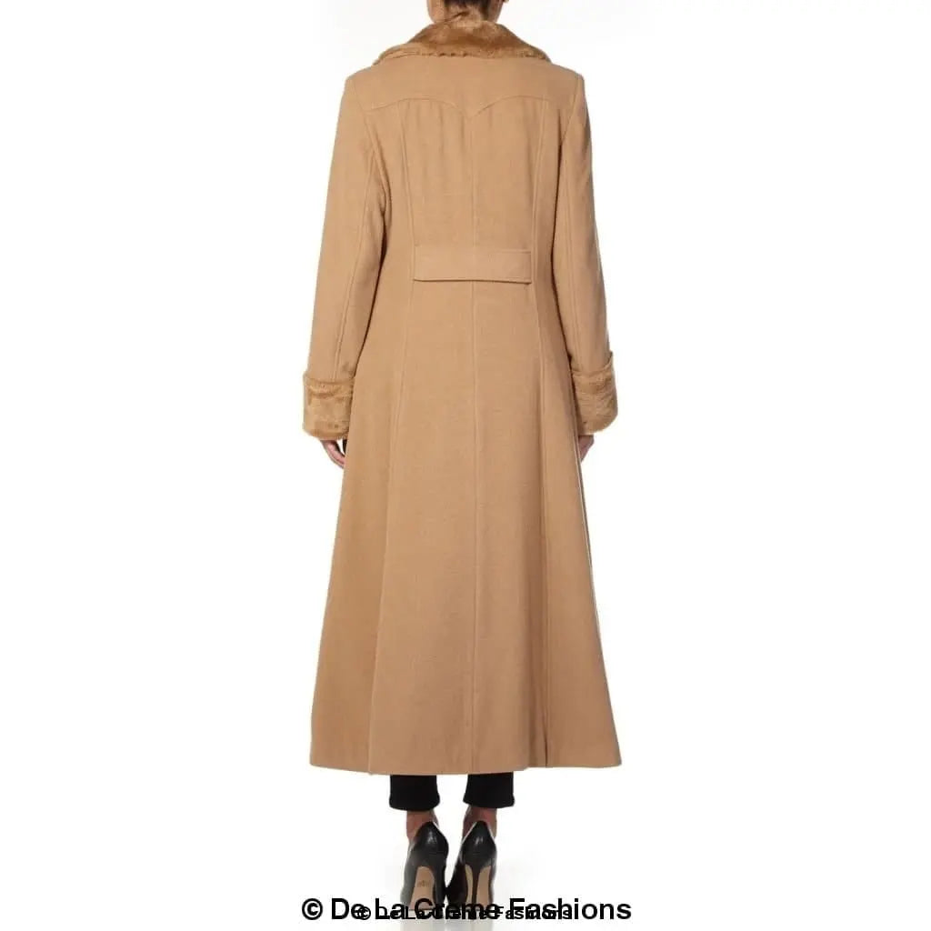 Wool Blend Faux Fur Trim Maxi Coat (2004-FUR) - Sacodise shop