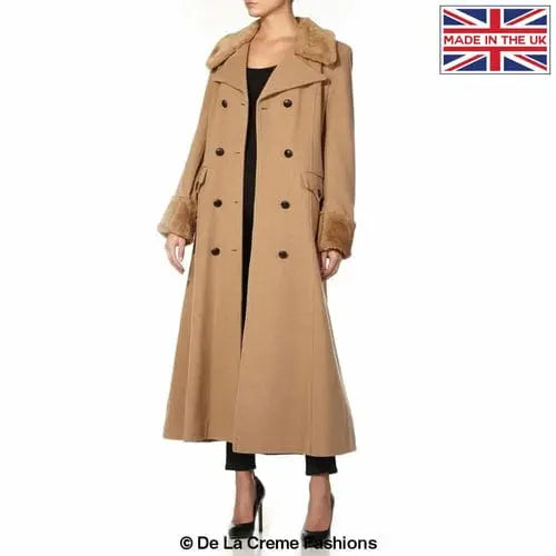 Wool Blend Faux Fur Trim Maxi Coat (2004-FUR) - Sacodise shop