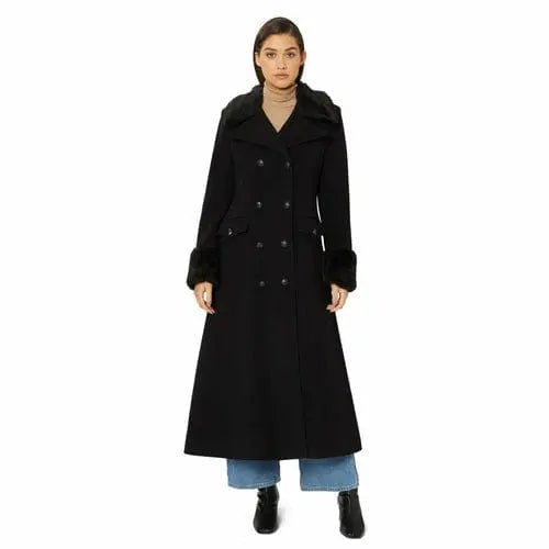 Wool Blend Faux Fur Trim Maxi Coat (2004-FUR) - Sacodise shop