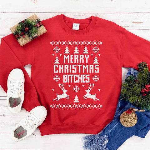 Agate Sweaters & Hoodies Merry Christmas Bitches Sweatshirt