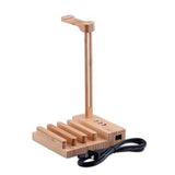 Copper Hecuba Mobile & Laptop Accessories 2 in 1 Bamboo Wood Charging Station Stand 3 USB for iPhone &