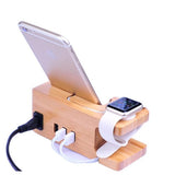 Copper Hecuba Mobile & Laptop Accessories 2 in 1 Bamboo Wood Charging Station Stand 3 USB for iPhone &