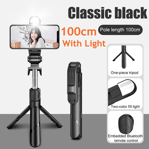 Lilac Milo Tech Accessories 3 In 1 Tripod Bluetooth Selfie Stick with Fill Light for Smartphone