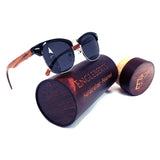 Purple Ariadne Sunglasses Real Walnut Wood Club Style Sunglasses With Bamboo Case, Polarized
