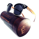 Purple Ariadne Sunglasses Real Walnut Wood Club Style Sunglasses With Bamboo Case, Polarized