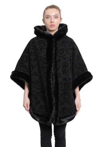 Rose Eleusis Jackets & Coats De La Creme - Women's Tribal Print Fur Lined Hooded Cape