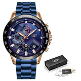 Sacodise.shop.com Black blue / China LIGE 2021 New Fashion Mens Watches with Stainless Steel Top Brand Luxury Sports Chronograph Quartz Watch Men Relogio Masculino