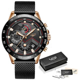 Sacodise.shop.com Rose gold black 2 / Russian Federation LIGE 2021 New Fashion Mens Watches with Stainless Steel Top Brand Luxury Sports Chronograph Quartz Watch Men Relogio Masculino