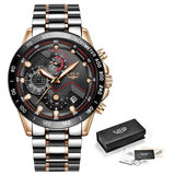 Sacodise.shop.com Rose gold black / Russian Federation LIGE 2021 New Fashion Mens Watches with Stainless Steel Top Brand Luxury Sports Chronograph Quartz Watch Men Relogio Masculino