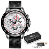 Sacodise.shop.com Silver white / China LIGE 2021 New Fashion Mens Watches with Stainless Steel Top Brand Luxury Sports Chronograph Quartz Watch Men Relogio Masculino