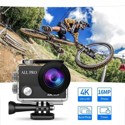 Salmon Lucky Tech Accessories Black 4K Action Pro Waterproof All Digital UHD WiFi Camera + RF Remote And