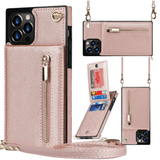 Yellow Pandora Mobile & Laptop Accessories Rose Gold / For iPhone 11 Slim Zipper Wallet Back Case for iPhone With Crossbody Strap