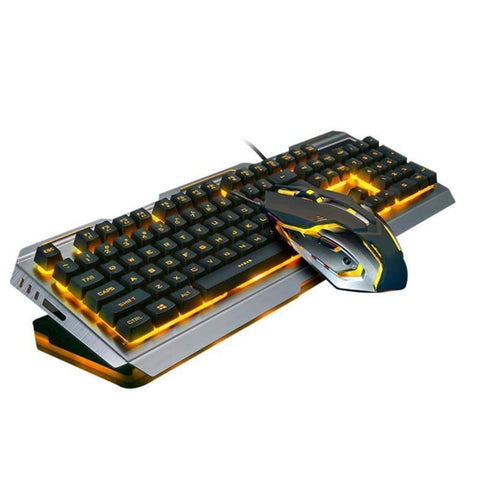 Yellow Pandora Tech Accessories Ninja Dragons Tungsten Gold Metal Frame Gaming Keyboard and Mouse Set